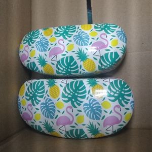 Bundle of 2 Tropical Glasses hard case Flamingo Pineapple Palm